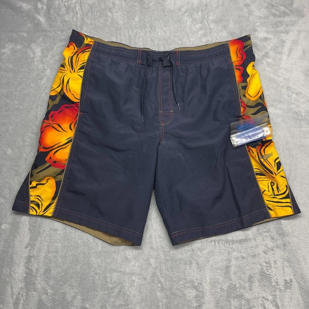 Speedo Shorts Mens Large Navy Floral Mesh‎ Lined Board Surf Surfing Water Polo